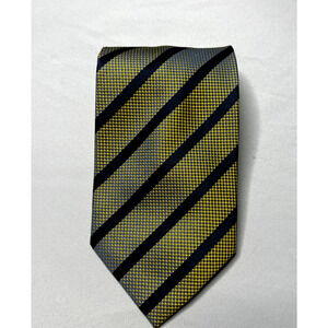 Valerio Garati 100% Silk Handmade Mens Tie Holographic Yellow Blue Stripe Career